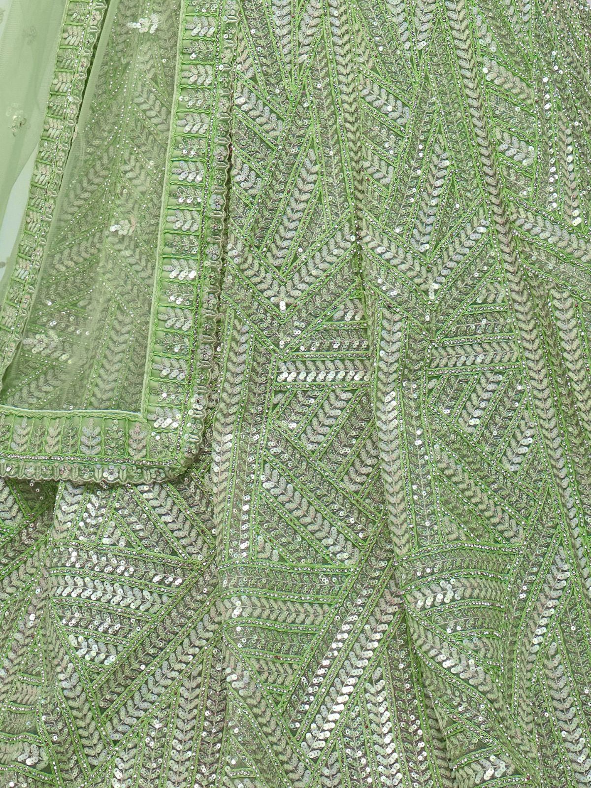 Odette Green Soft Net Embroidered Semi Stitched Lehenga With Unstitched Blouse For Women - Image 6