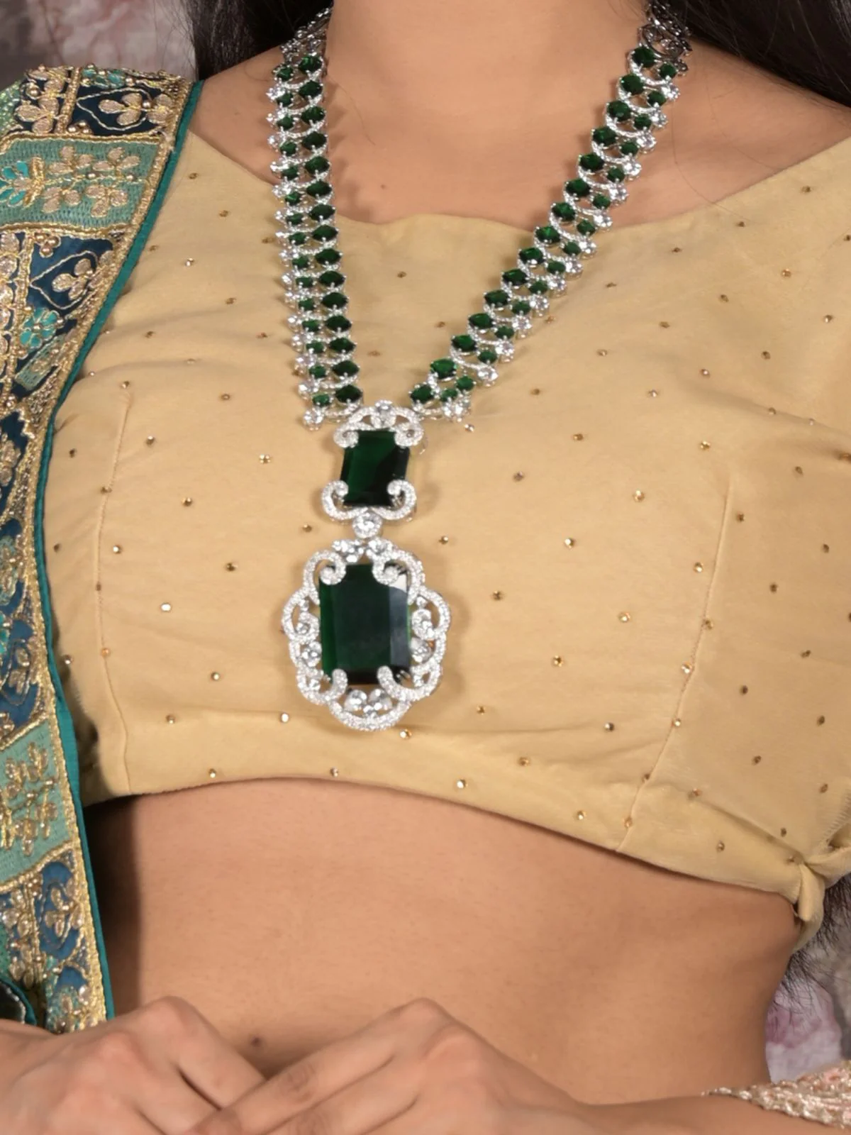 Odette Green Stones Long Jewelery Set For Women - Image 4