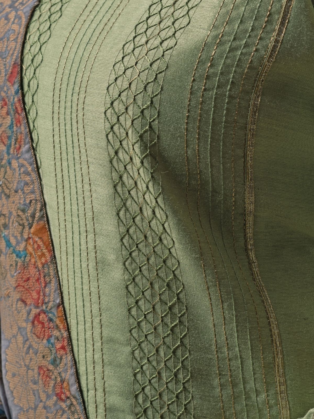Odette Green Tusser Silk Designer Embroidered Semi-Stitched Kurta Set For Women - Image 6