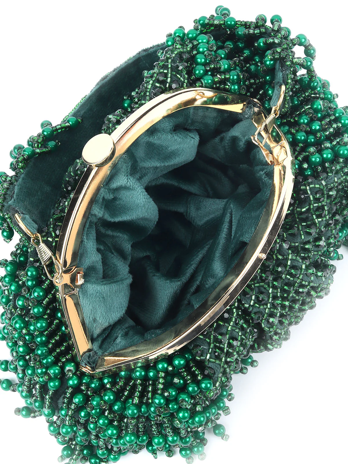 Odette Green Velvet Embellished Hand Bag For Women - Image 4