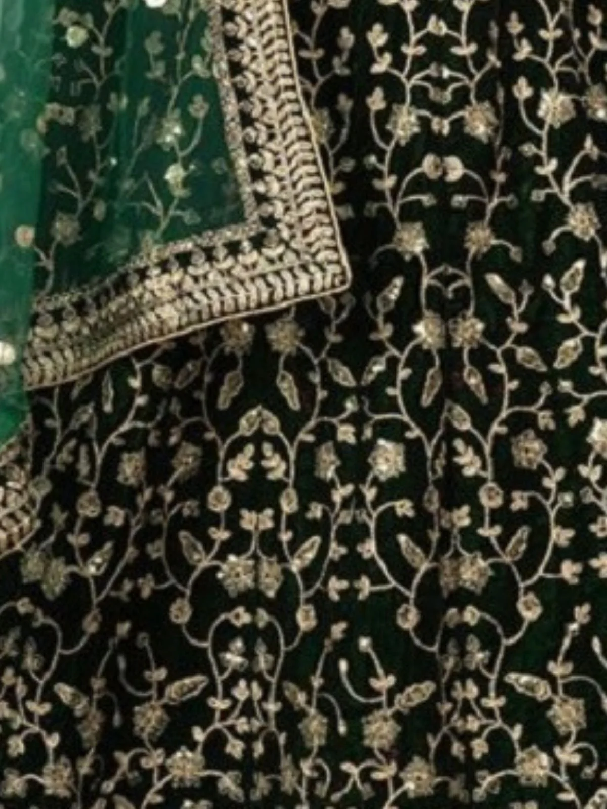 Odette Green Velvet Embroidered Semi-Stitched Lehenga For Women - Image 4