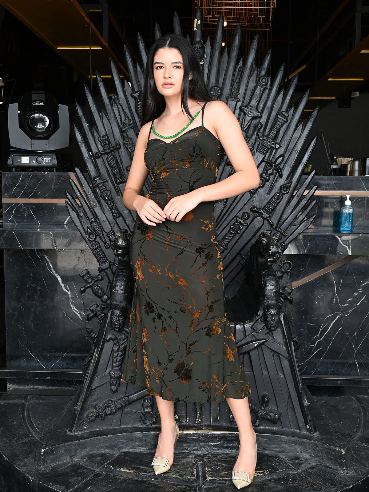 Odette Green Velvet Printed Dress For Women - Image 2