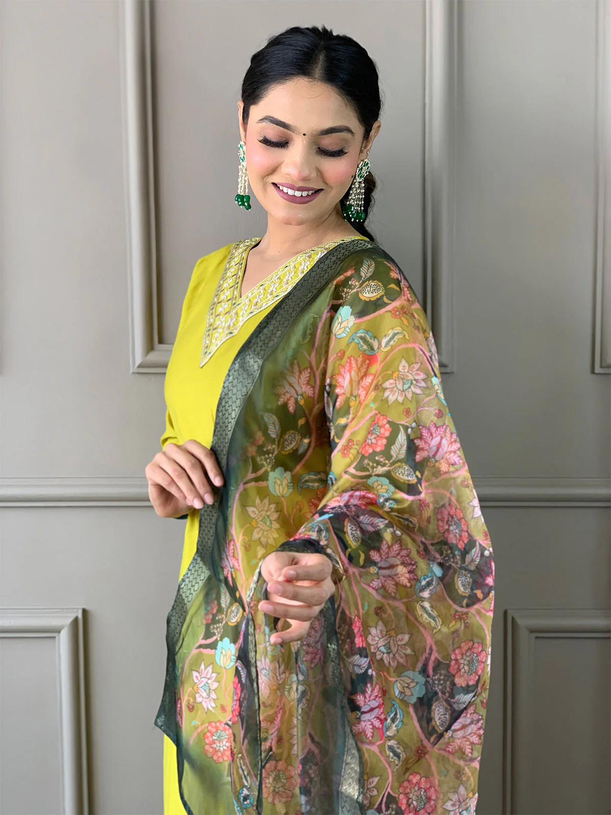 Odette Green Viscose Embroidered Stitched Kurta Set For Women - Image 2