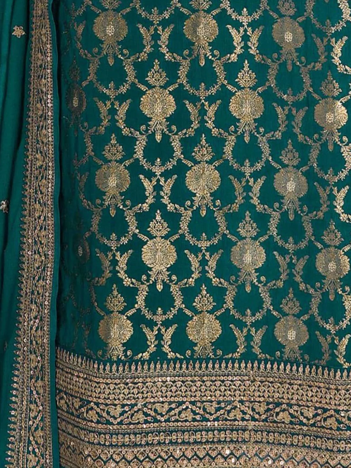 Odette Green Viscose Rayon Embroidered Semi-Stitched Kurta Set For Women - Image 3