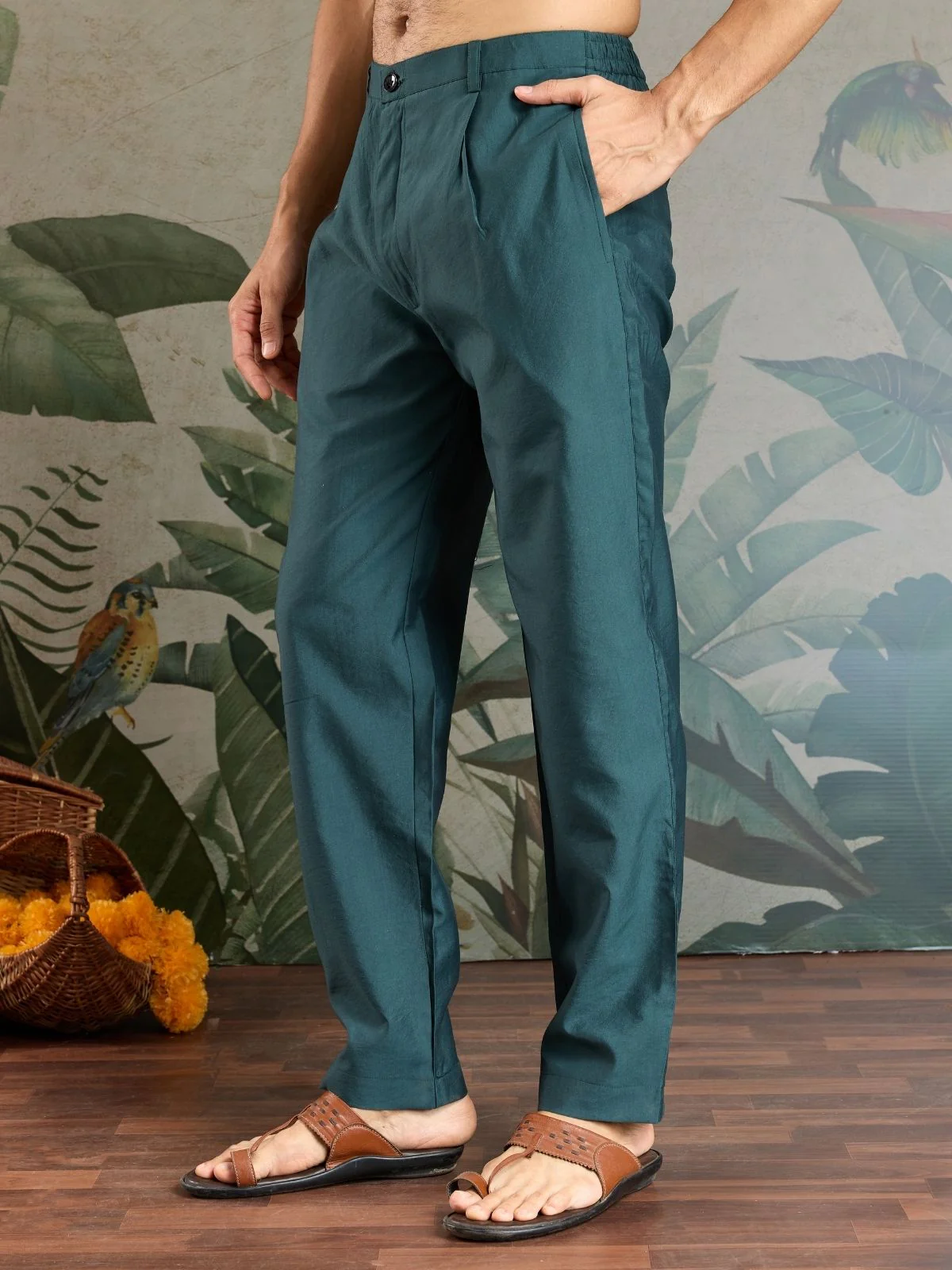 Odette Green Viscose Silk Embroidered Stitched Kurta Set For Men - Image 6