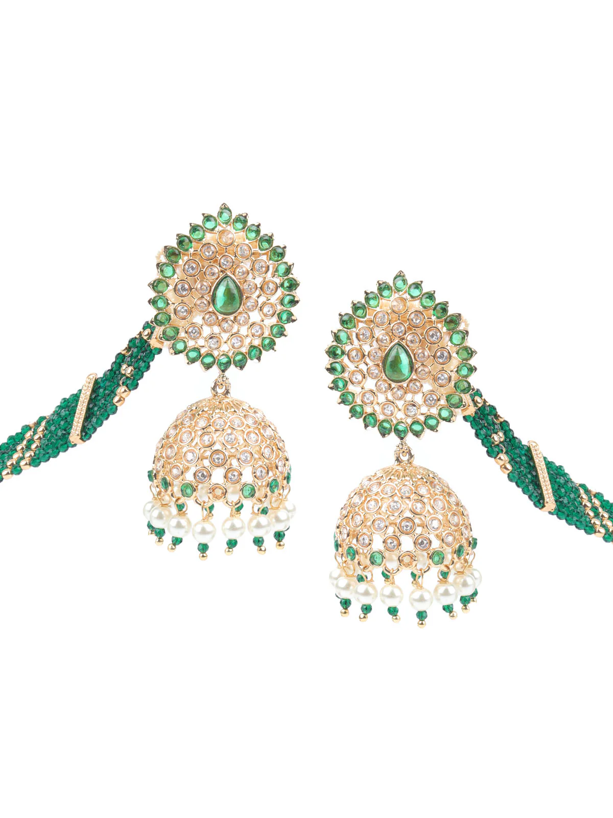 Odette Green & White Embellished Alloy Earrings For Women - Image 4