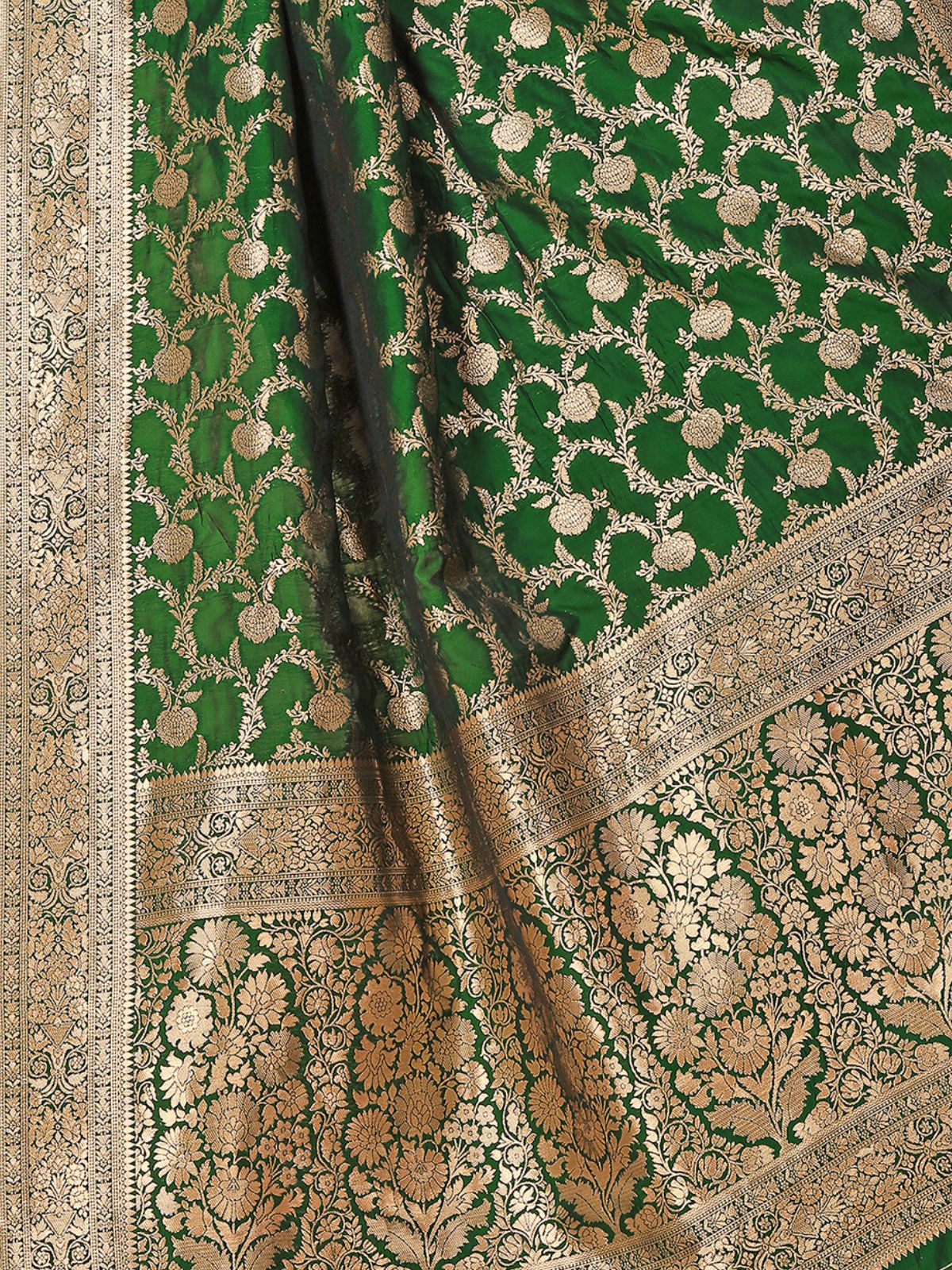 Odette Green Woven Banarasi Silk Saree With unstitched Blouse For Women - Image 6