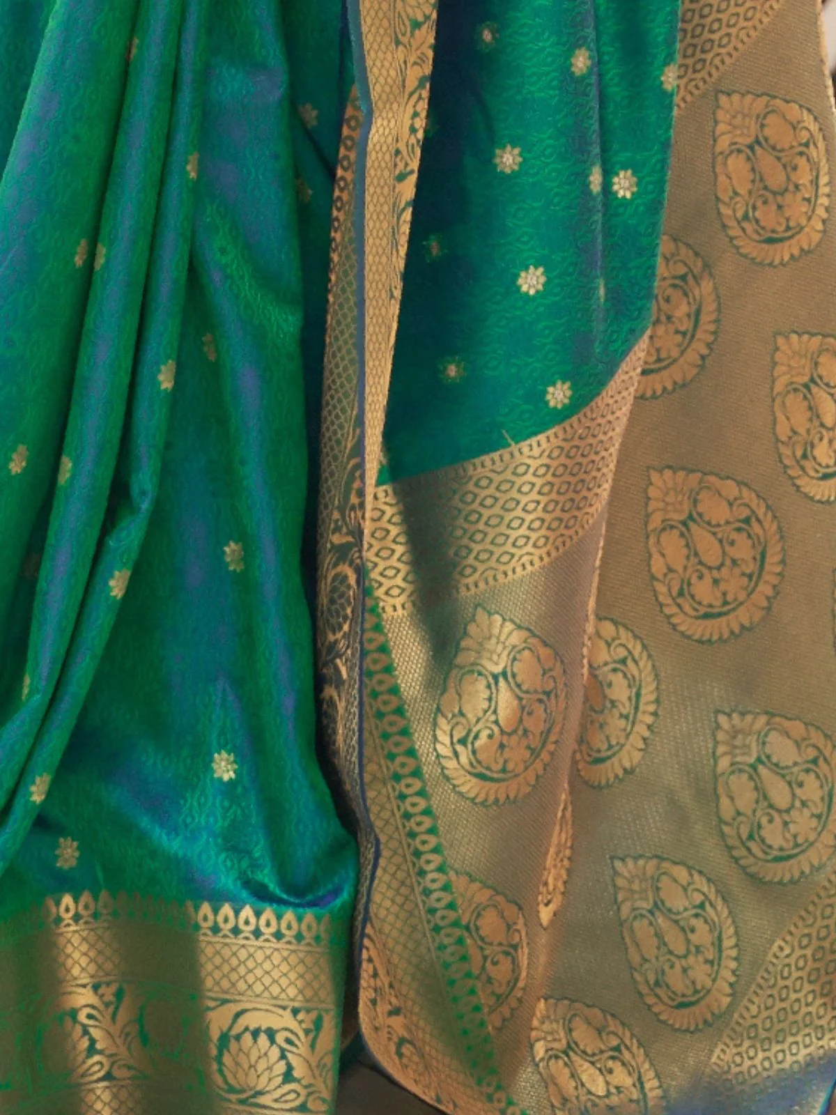 Odette Green Woven Design Silk Blend Saree With Unstitched Blouse For Women - Image 3