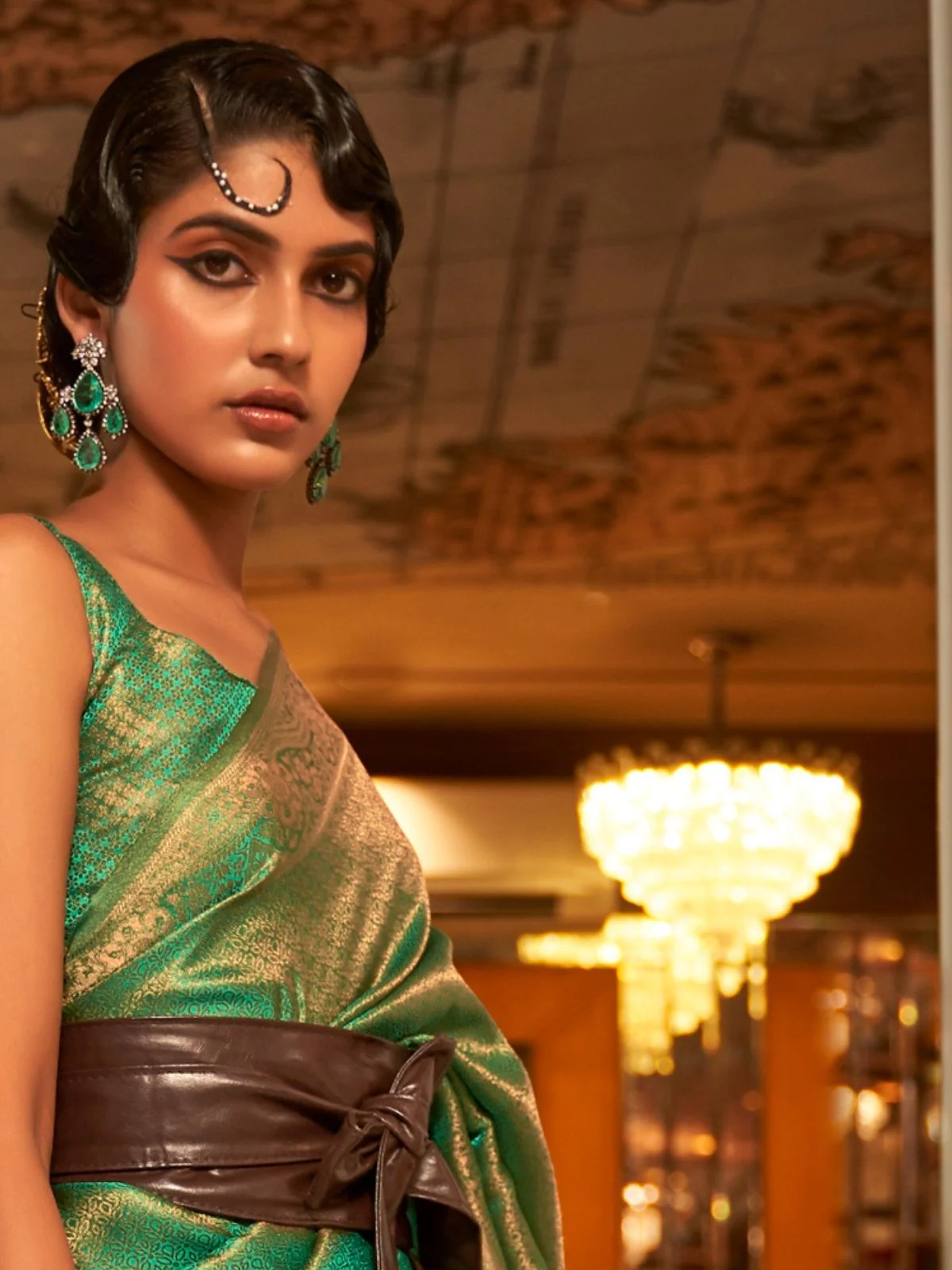 Odette Green Woven Design Silk Blend Saree With Unstitched Blouse For Women - Image 3