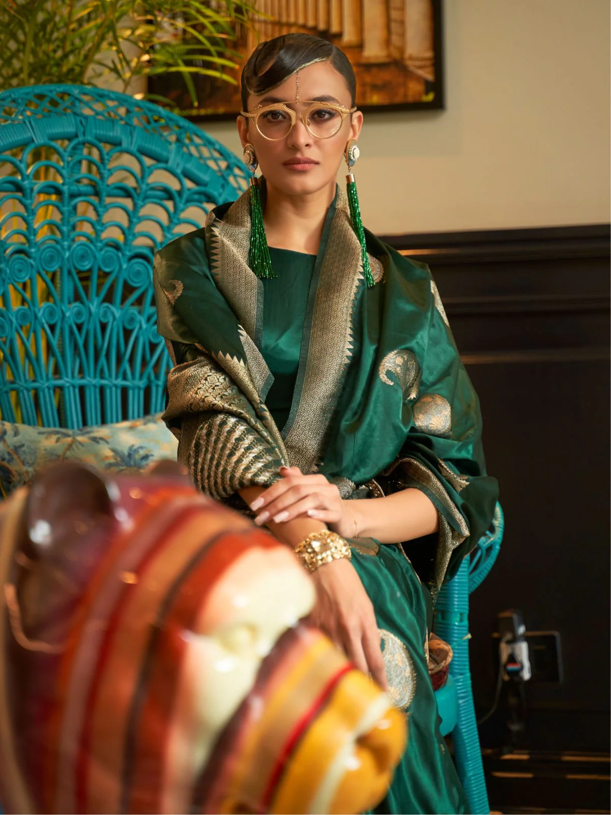 Odette Green Woven Design Silk Blend Saree With Unstitched Blouse For Women - Image 2