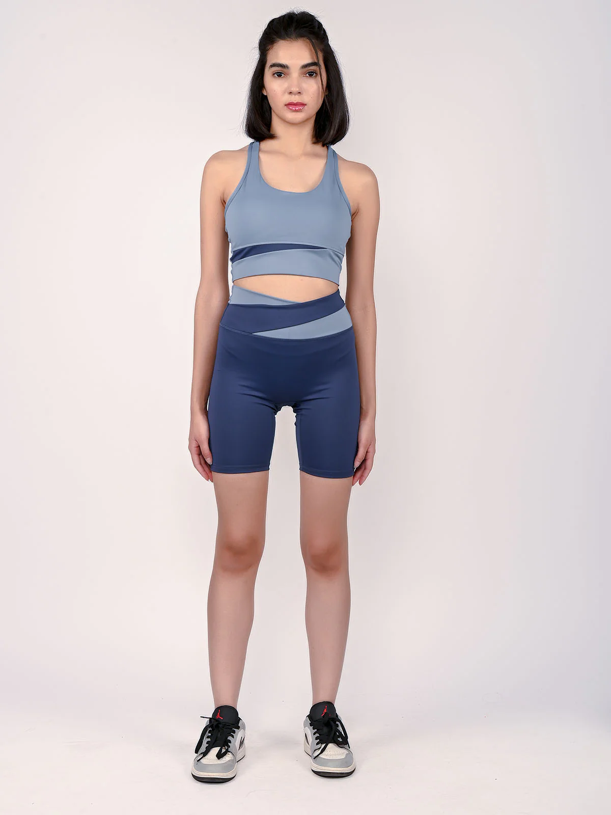 Odette Grey And Blue Polyester Lycra Solid Active Wear For Women - Image 3