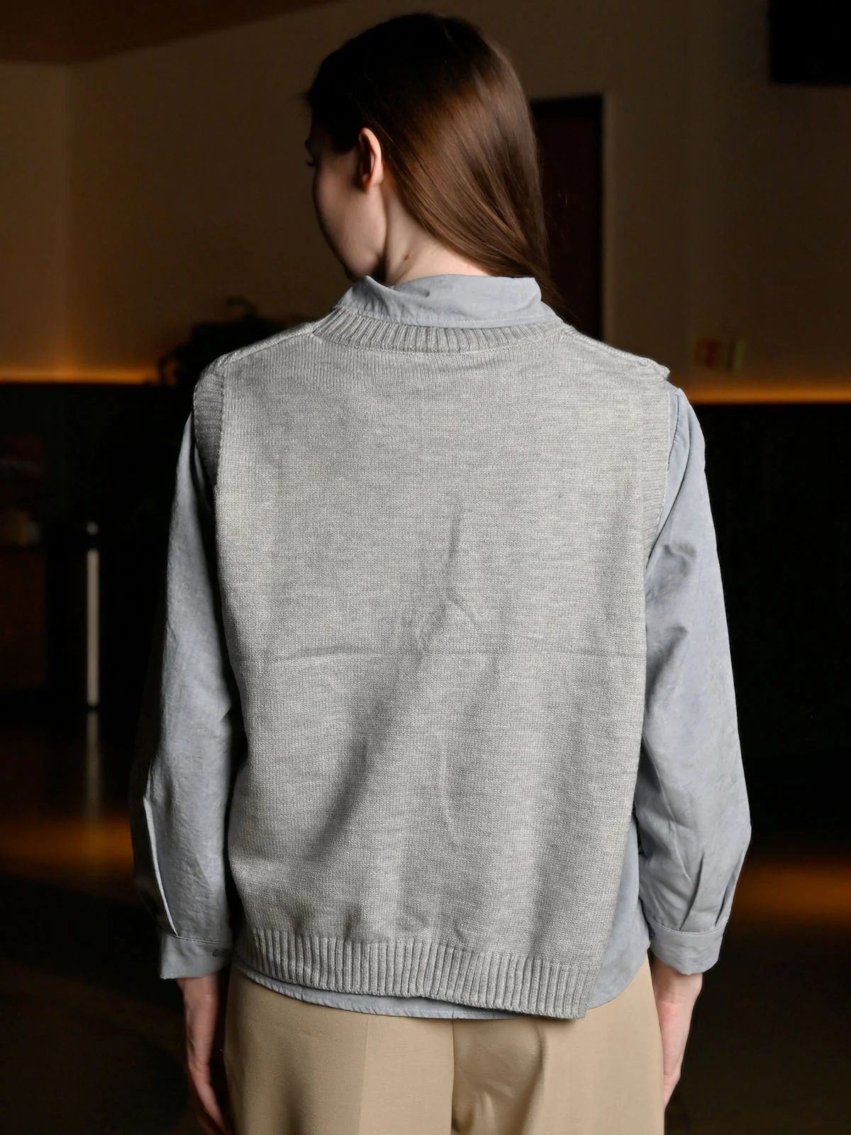 Odette Grey Cotton Blend Solid Top For Women - Image 3