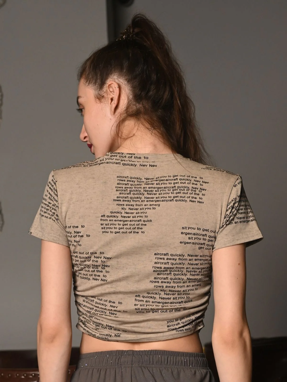 Odette Beige Cotton Jersey Printed Top For Women - Image 4