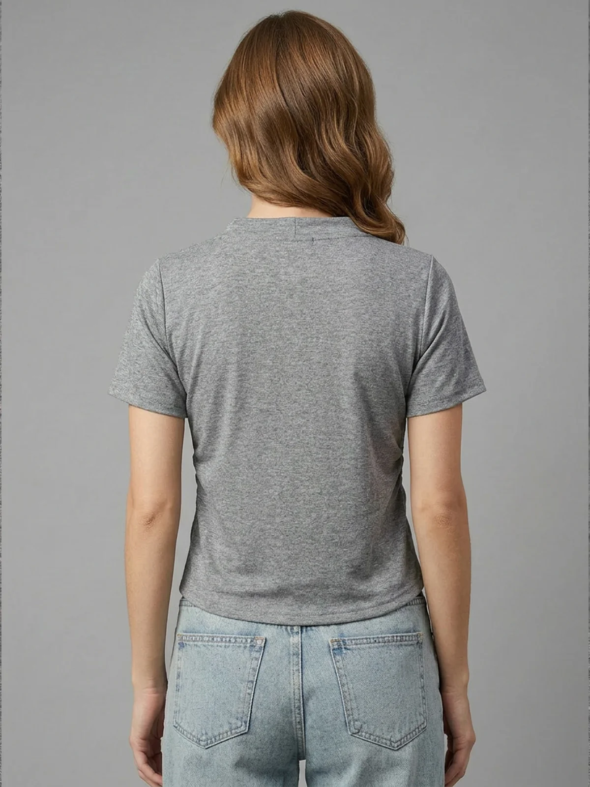 Odette Grey Cotton Rib Solid Top For Women - Image 3