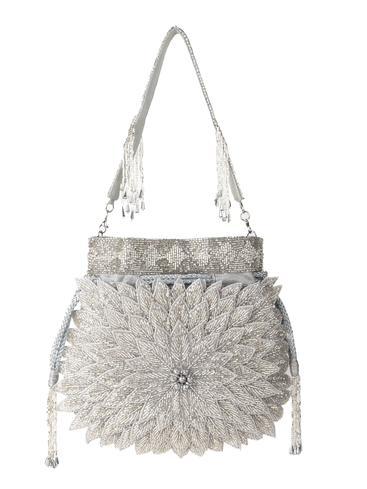 Odette Grey Cutdana Embroidered Potli Bag For Women - Image 3