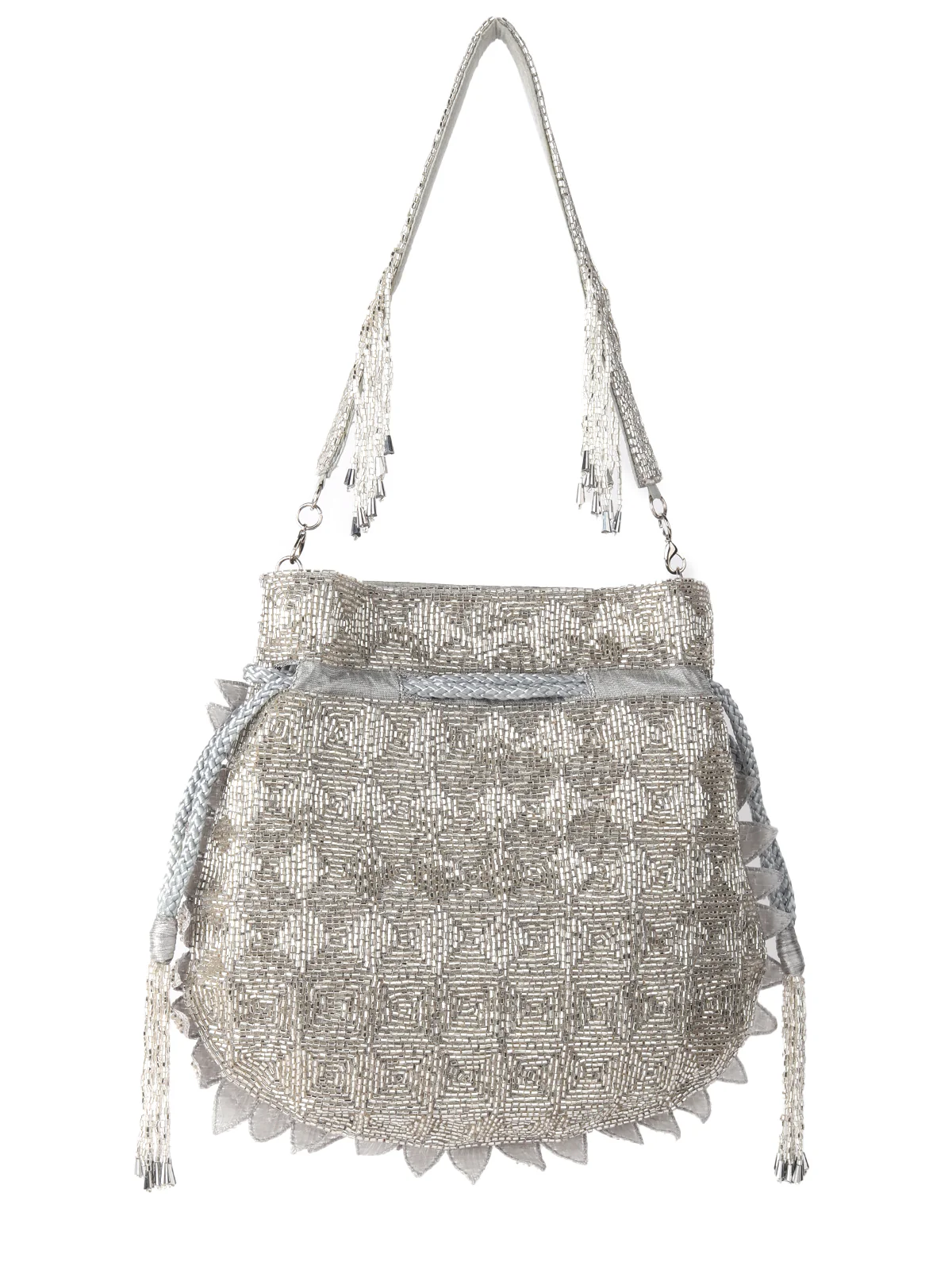 Odette Grey Cutdana Embroidered Potli Bag For Women - Image 4