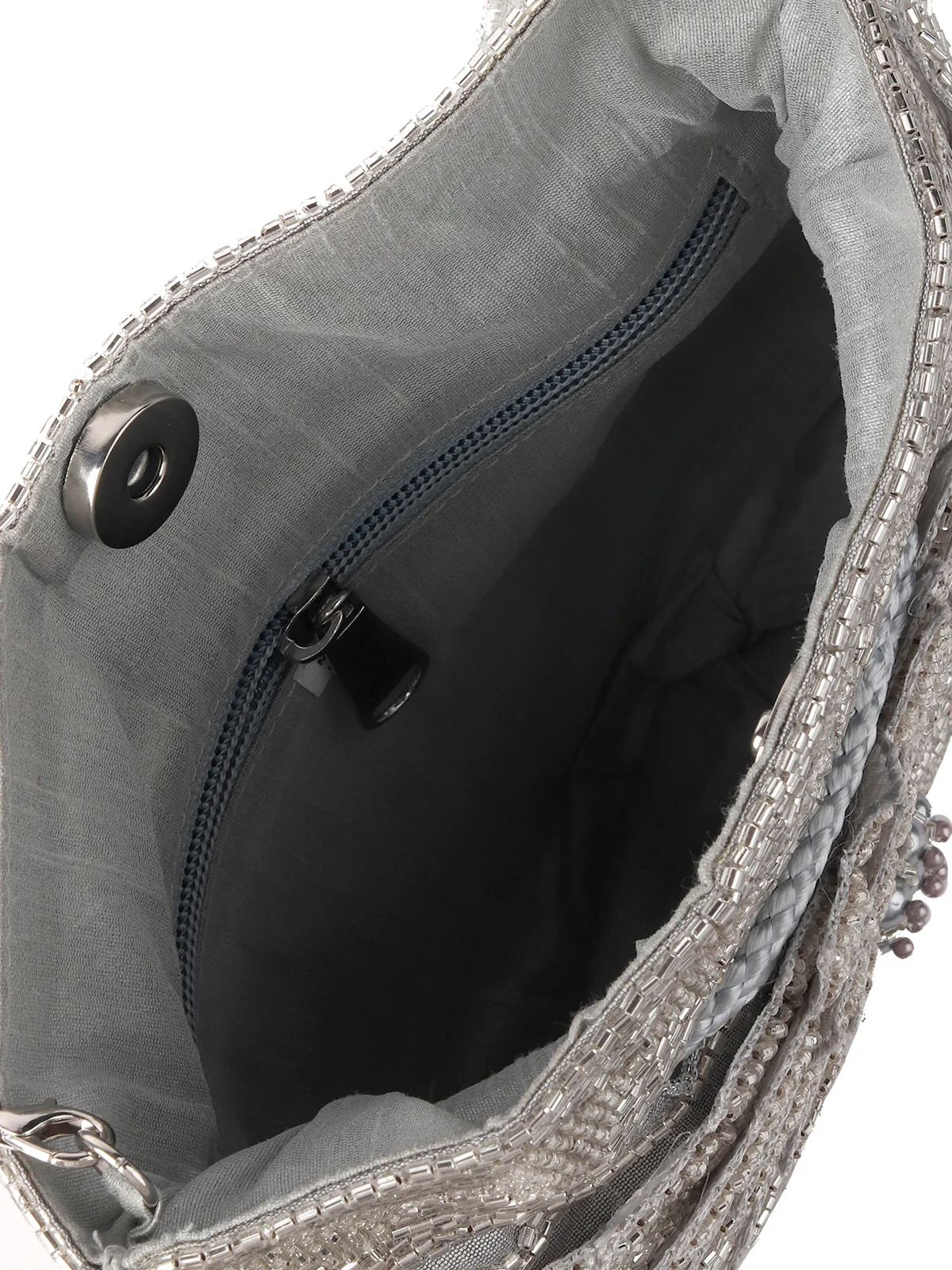 Odette Grey Cutdana Embroidered Potli Bag For Women - Image 6