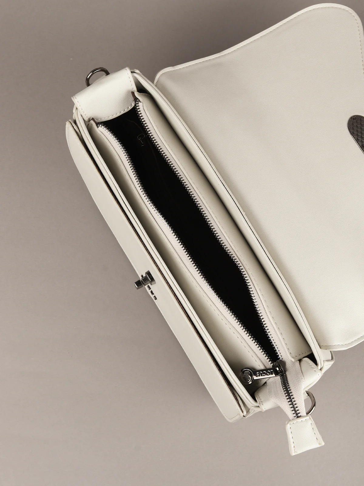 Odette Grey And White Embossed Hand Bag With Wallet For Women - Image 5