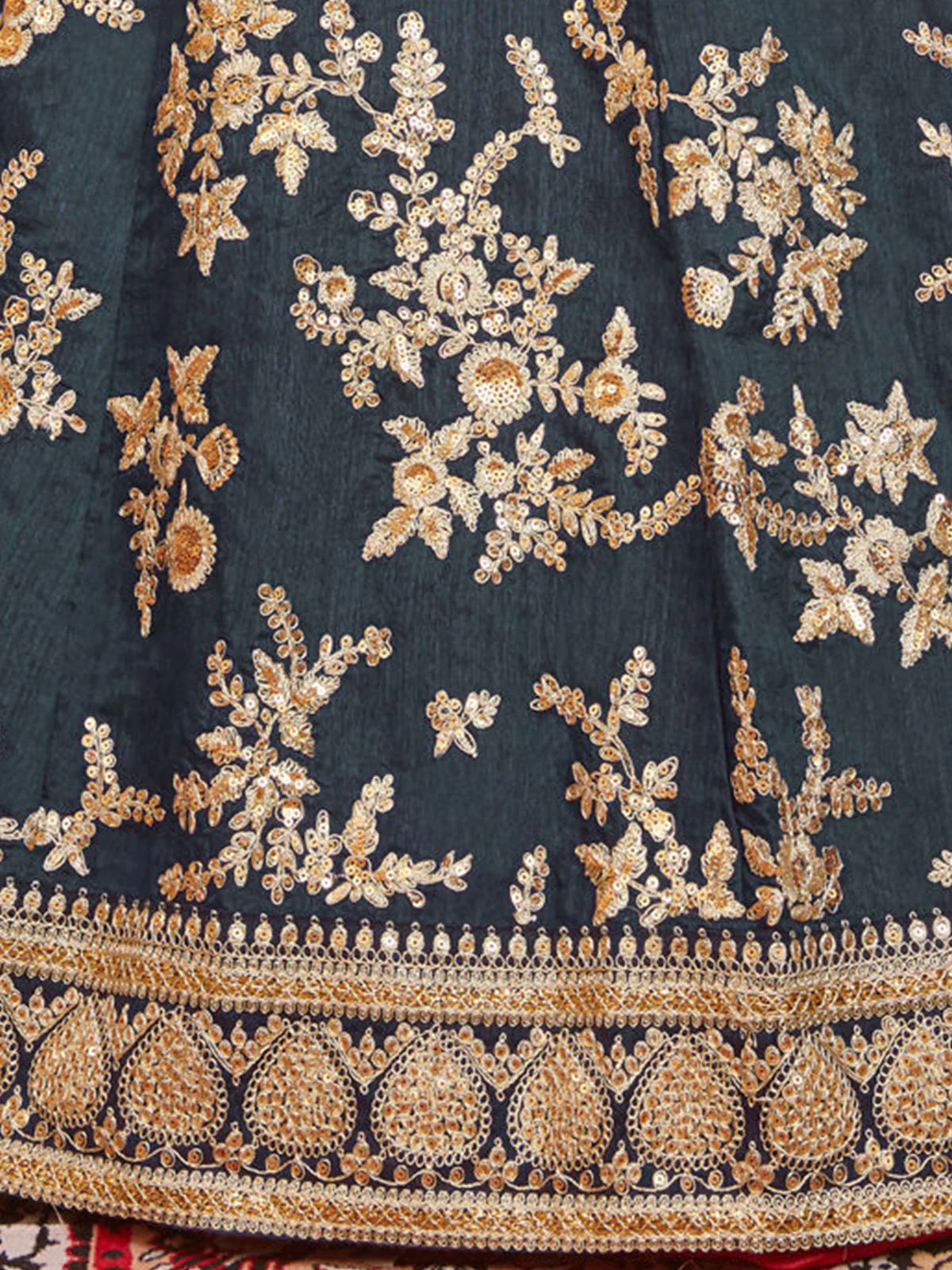 Odette Grey Embroidered Art Silk Semi Stitched Lehenga With Blouse For Women - Image 6