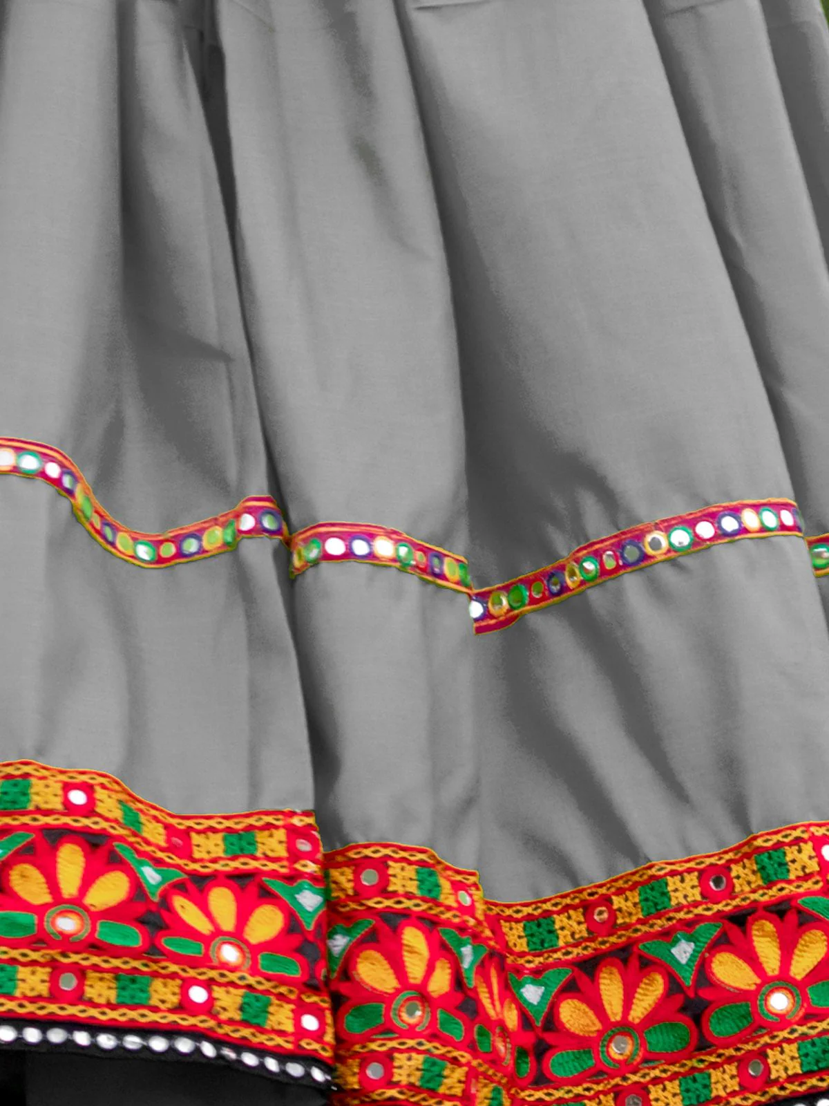 Odette Grey Embroidered Cotton Semi Stitched Lehenga With Unstitched Blouse For Women - Image 8