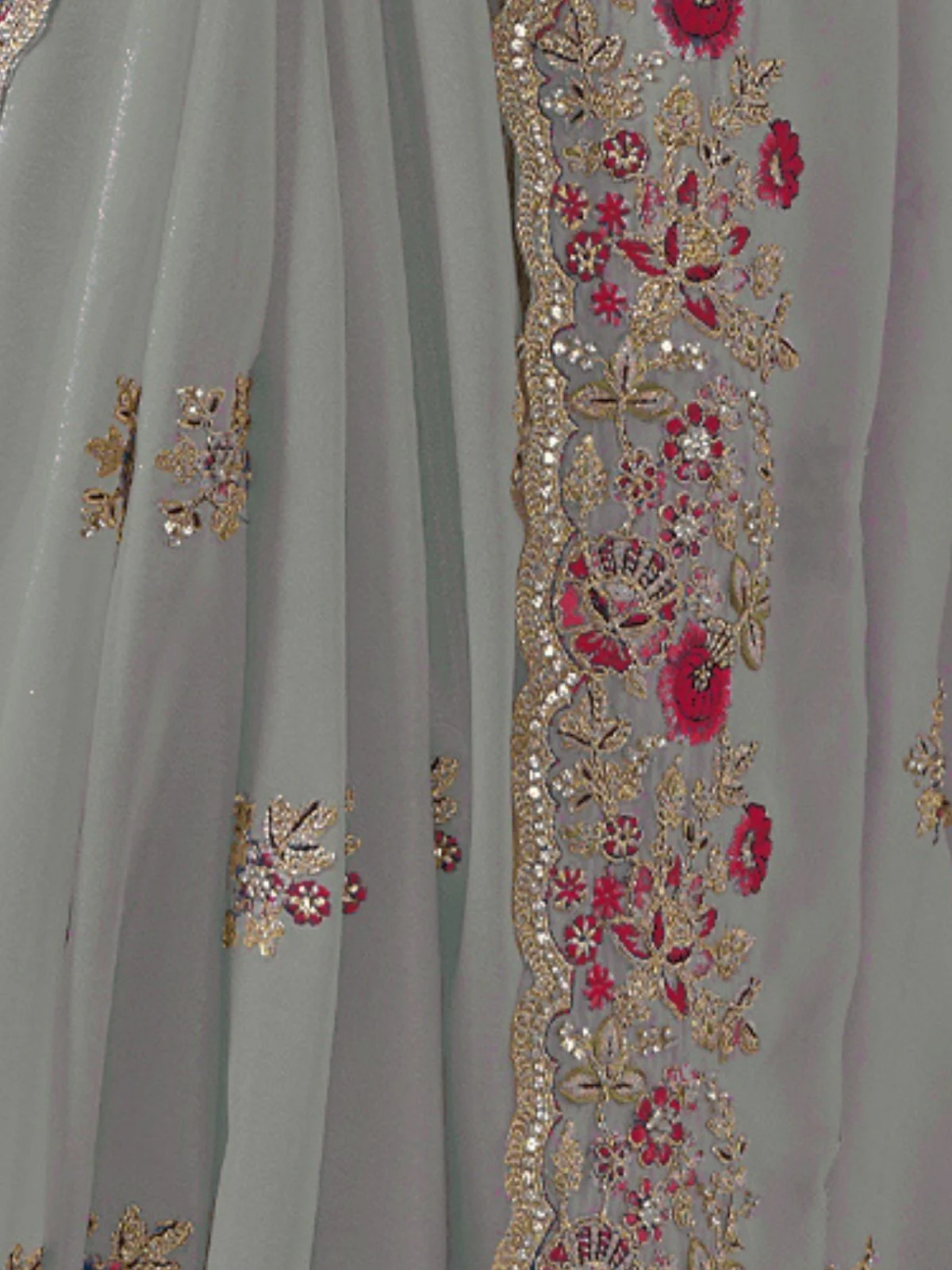Odette Grey Georgette Embroidered Elegant Saree For Women - Image 4