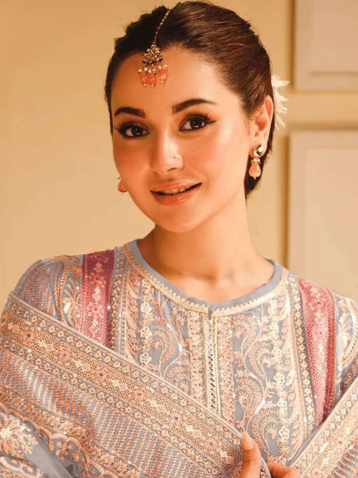 Odette Grey Georgette Embroidered Semi-Stitched Kurta Set For Women - Image 2