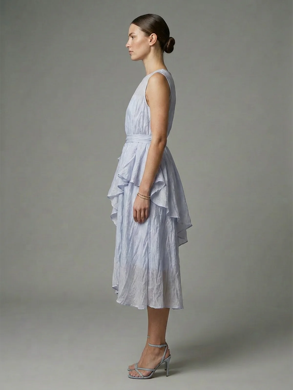 Odette Grey Georgette Plain Dresses For Women - Image 2