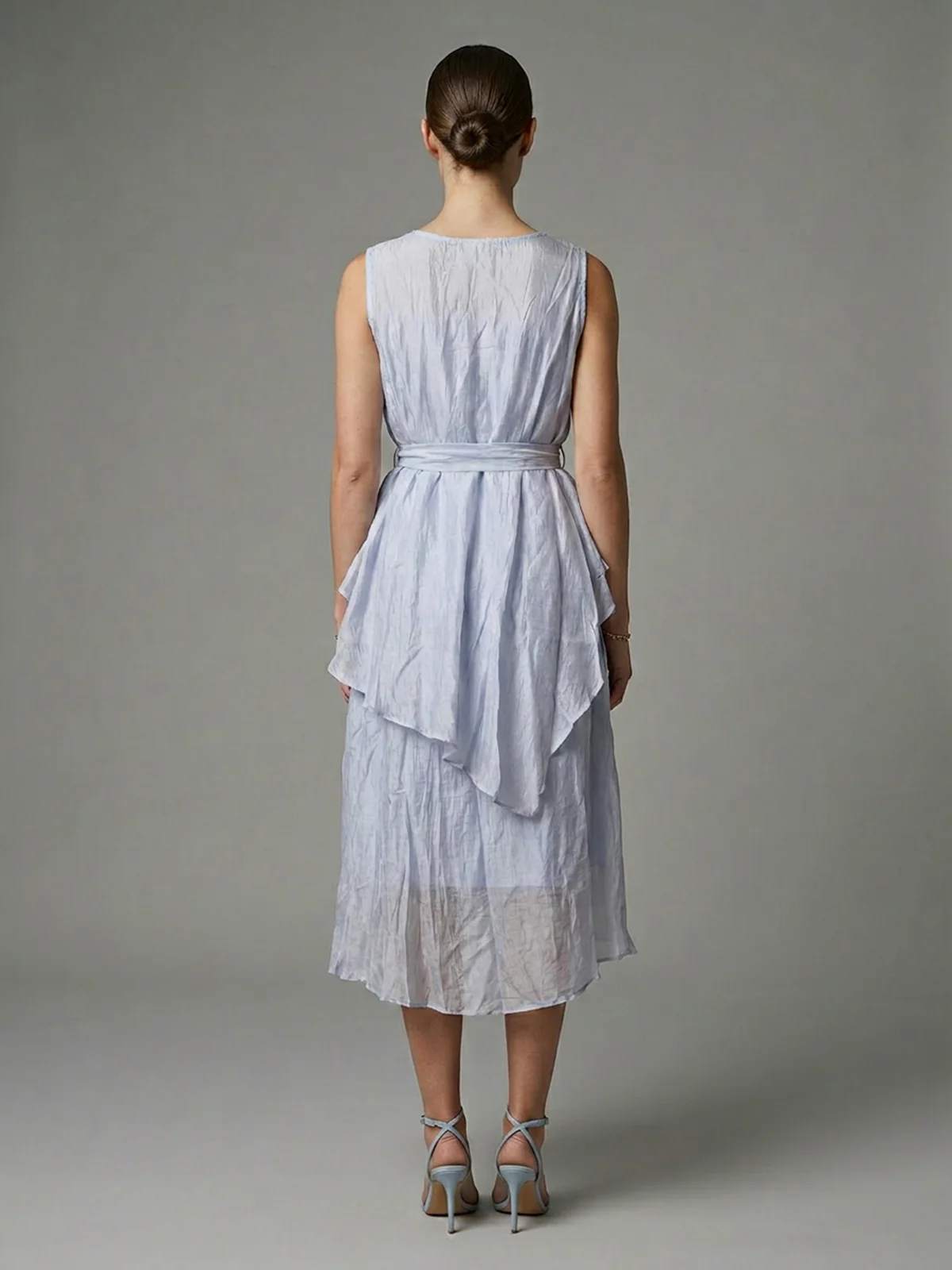 Odette Grey Georgette Plain Dresses For Women - Image 3