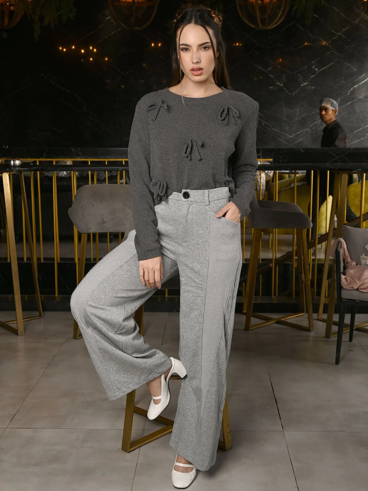 Odette Grey Jersey Solid Track Pant For Women