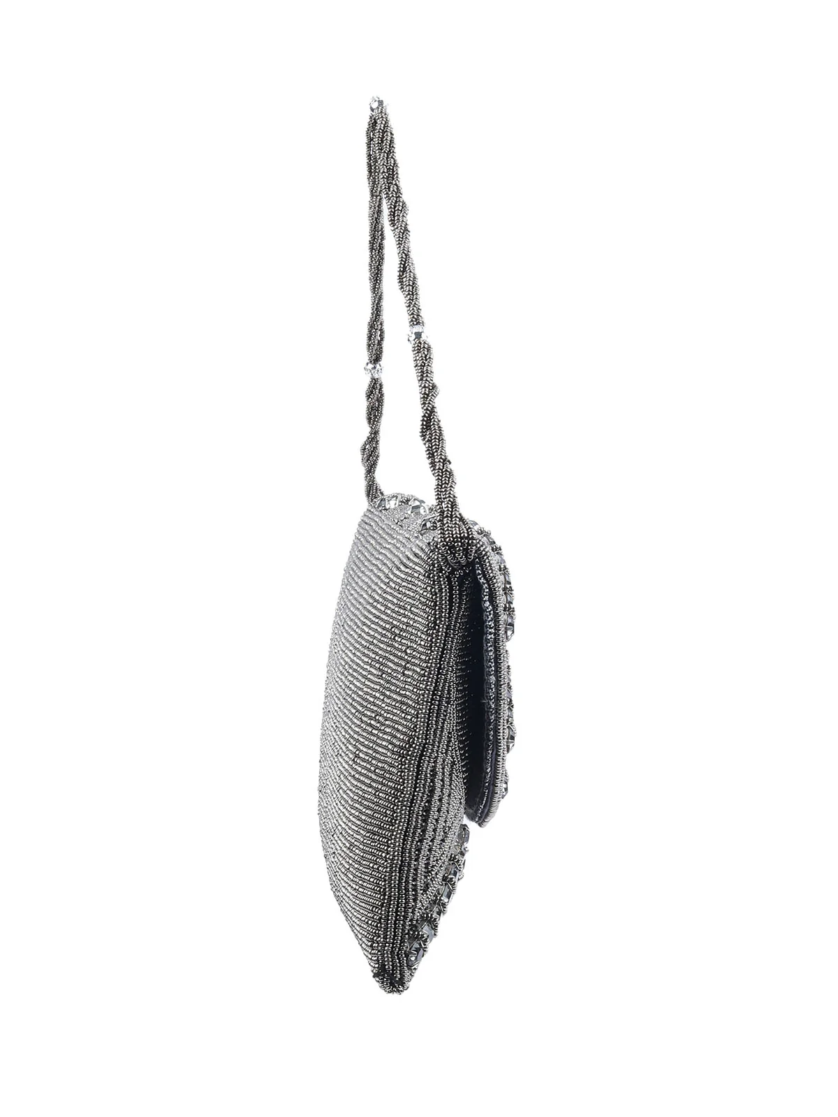 Odette Grey Jute Embellished Clutch For Women - Image 4
