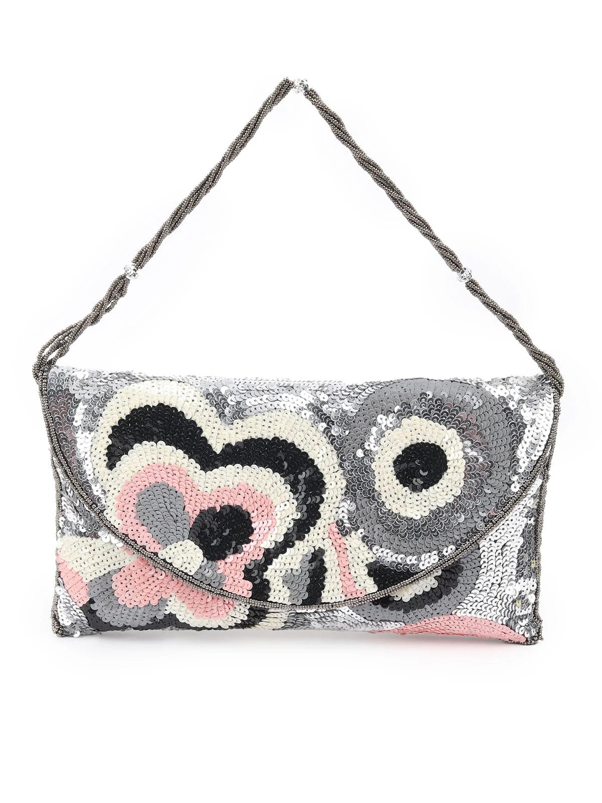 Odette Grey Jute Embellished With Sequin And Beads Hand Bag For Women - Image 3