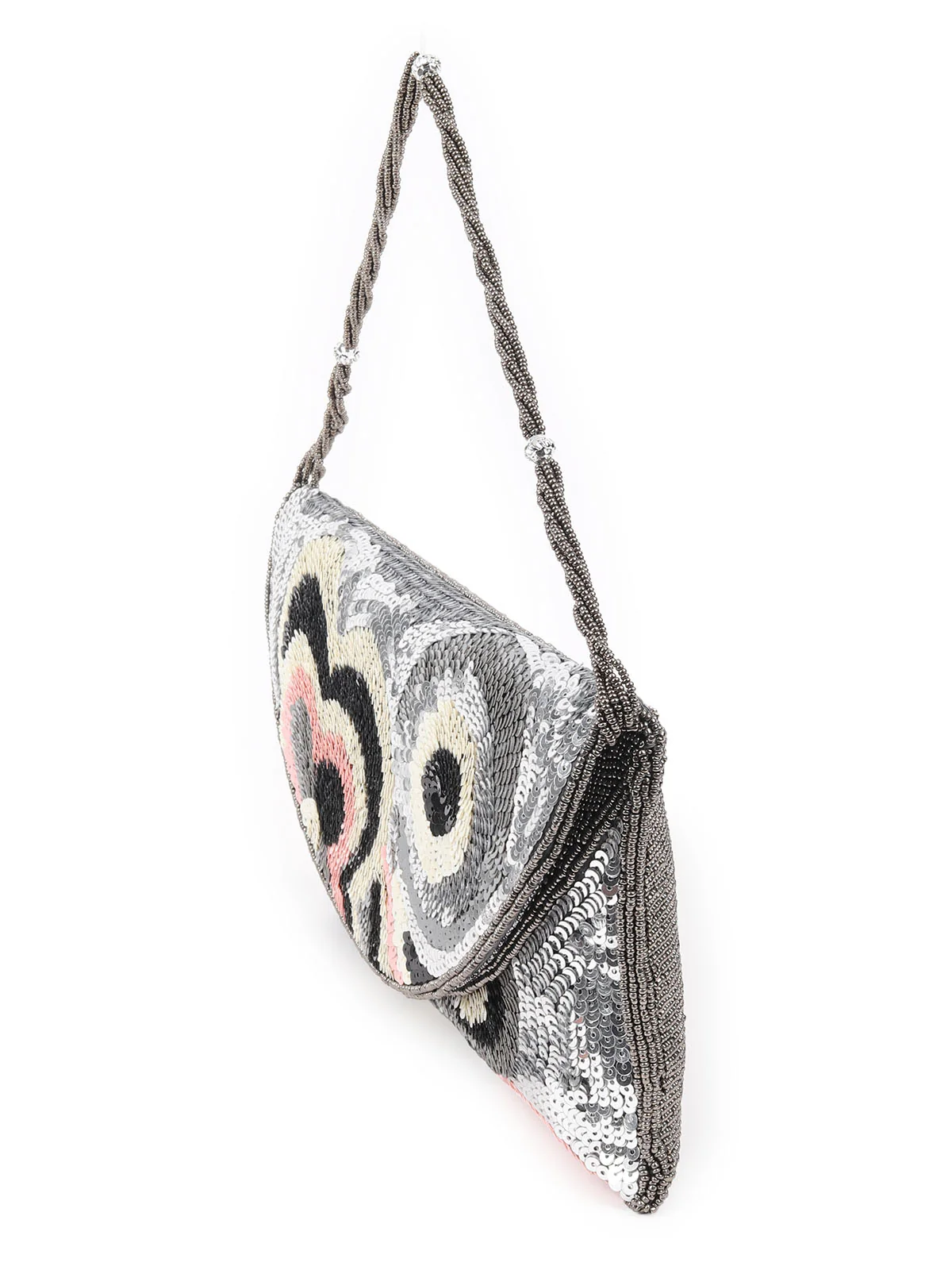 Odette Grey Jute Embellished With Sequin And Beads Hand Bag For Women - Image 4