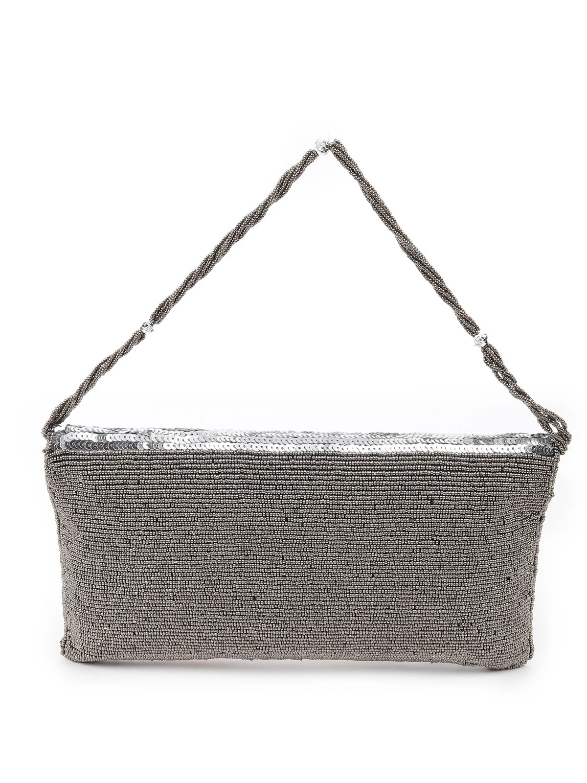 Odette Grey Jute Embellished With Sequin And Beads Hand Bag For Women - Image 5