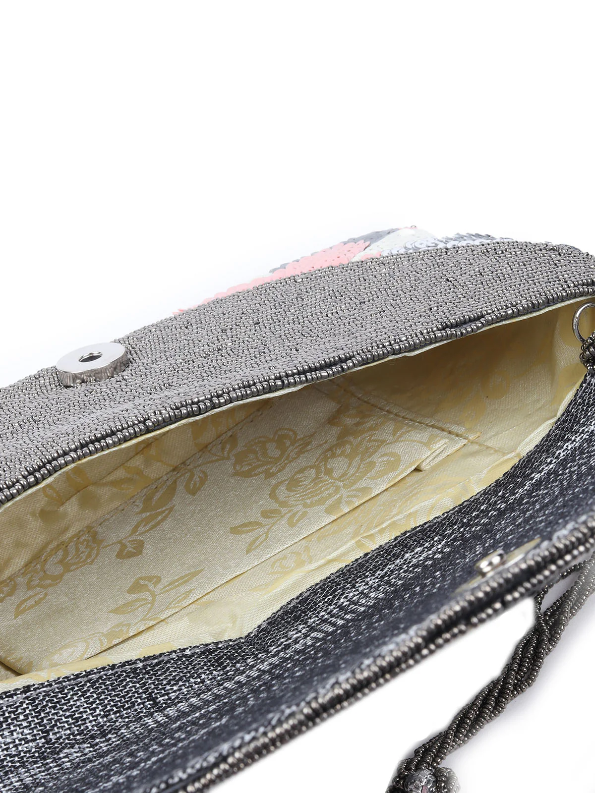 Odette Grey Jute Embellished With Sequin And Beads Hand Bag For Women - Image 6