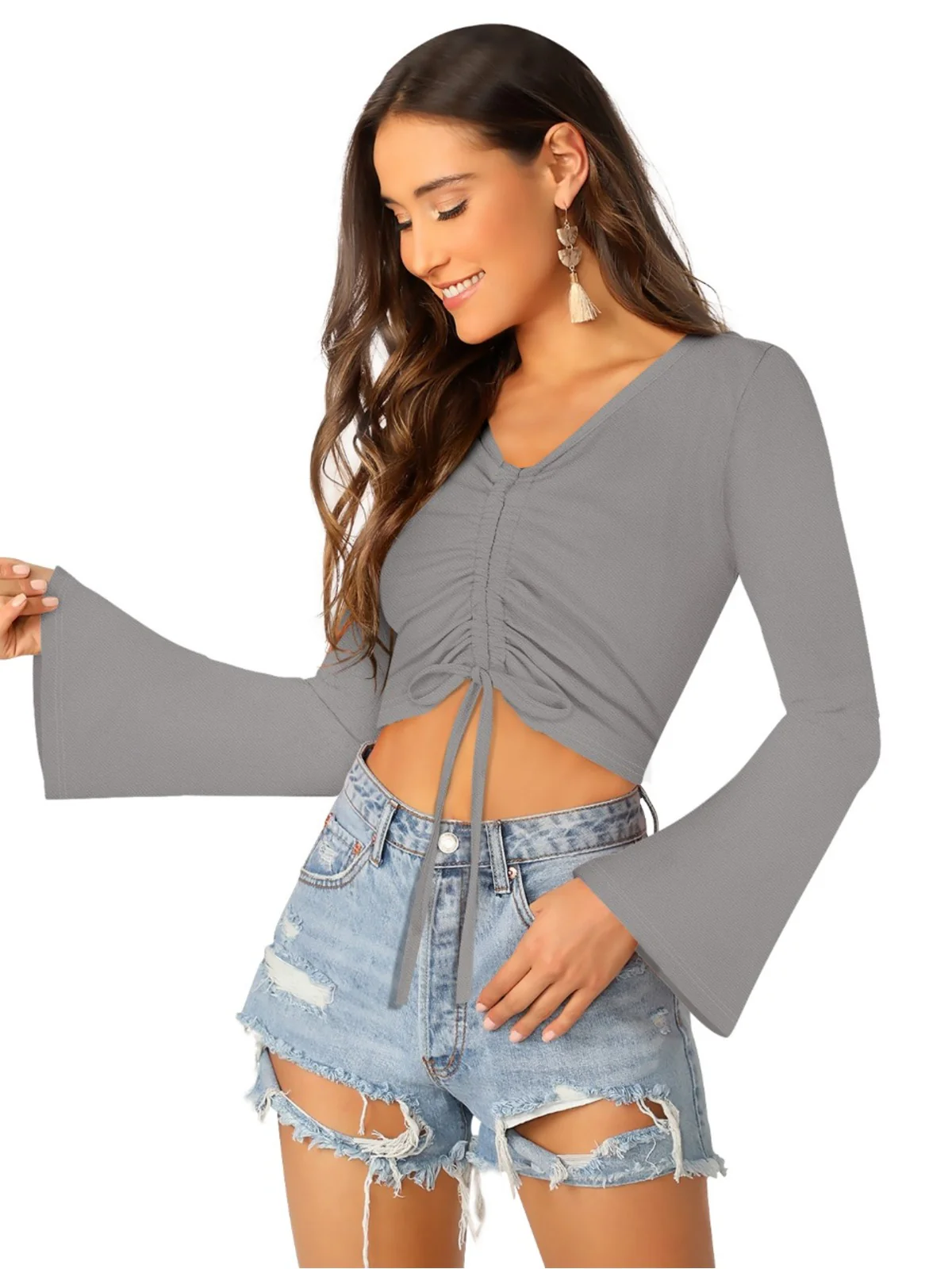 Odette Grey Knit Fabric Top For Women - Image 5