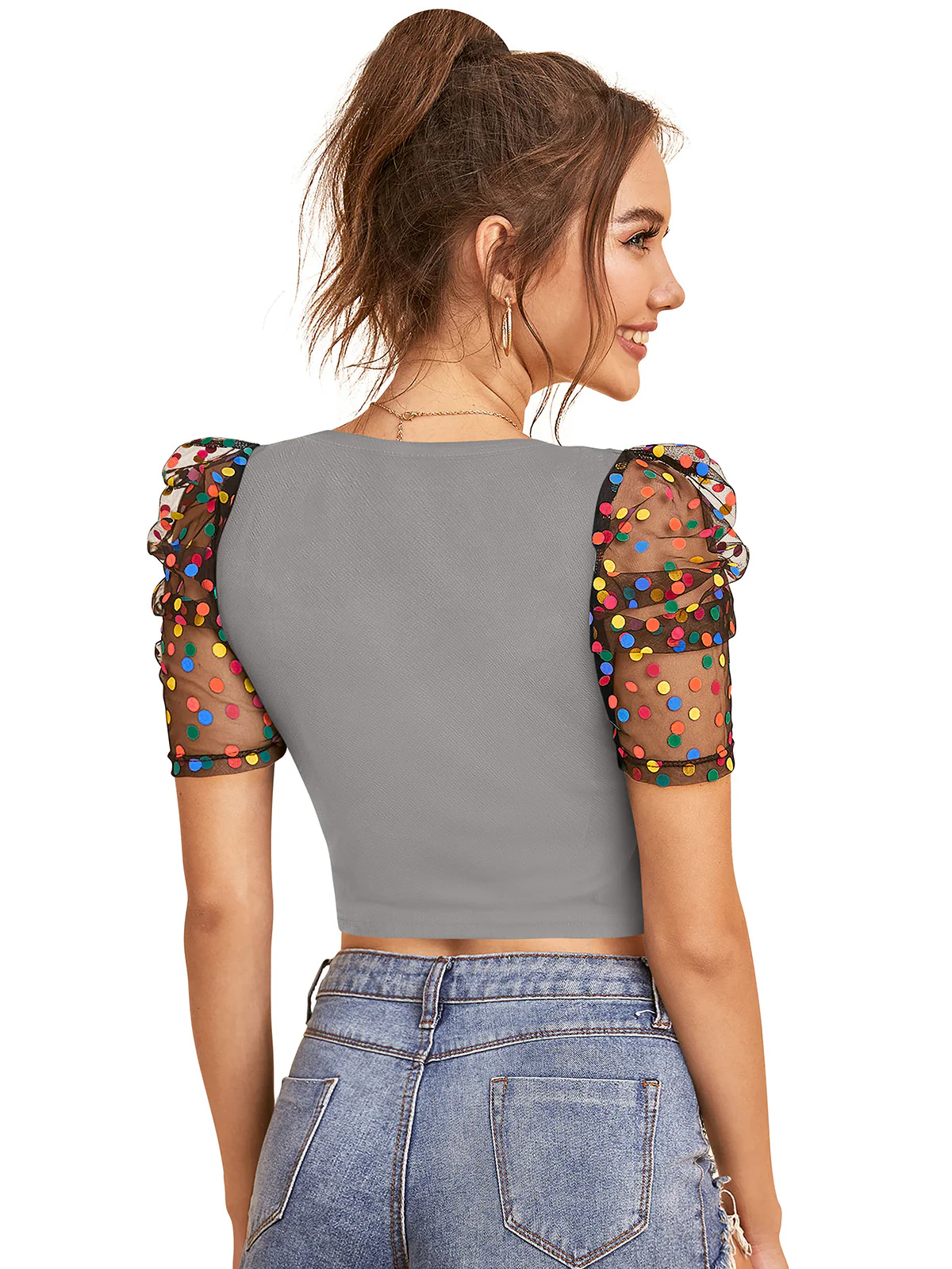 Odette Grey Knit Fabric Top For Women - Image 4