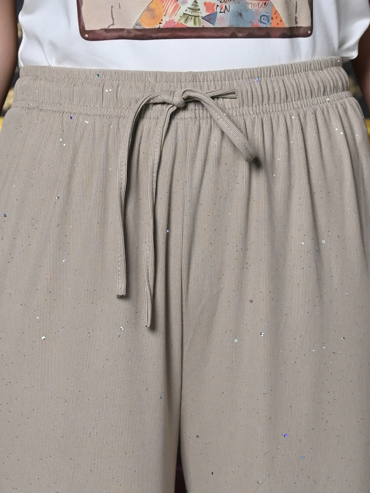 Odette Beige Knit Rib Trouser For Women - Image 5