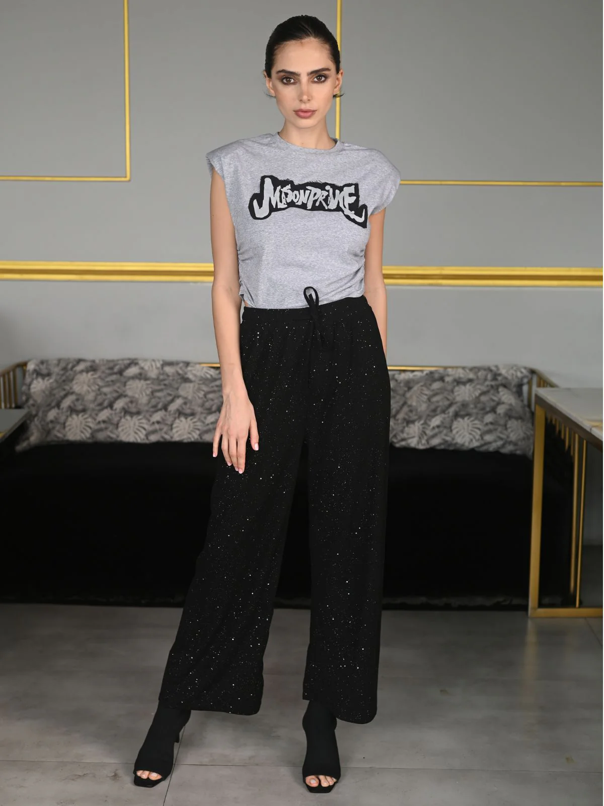 Odette Black Knit Rib Trouser For Women