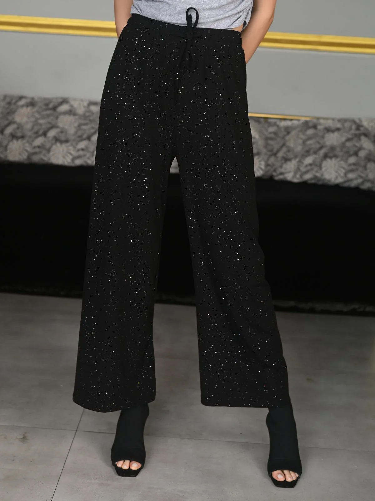 Odette Black Knit Rib Trouser For Women - Image 2