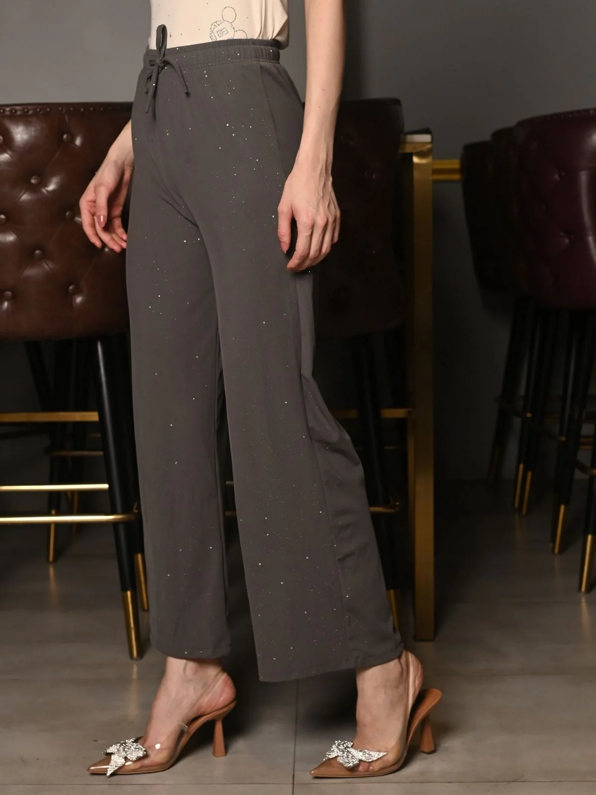 Odette Grey Knit Rib Trouser For Women - Image 3