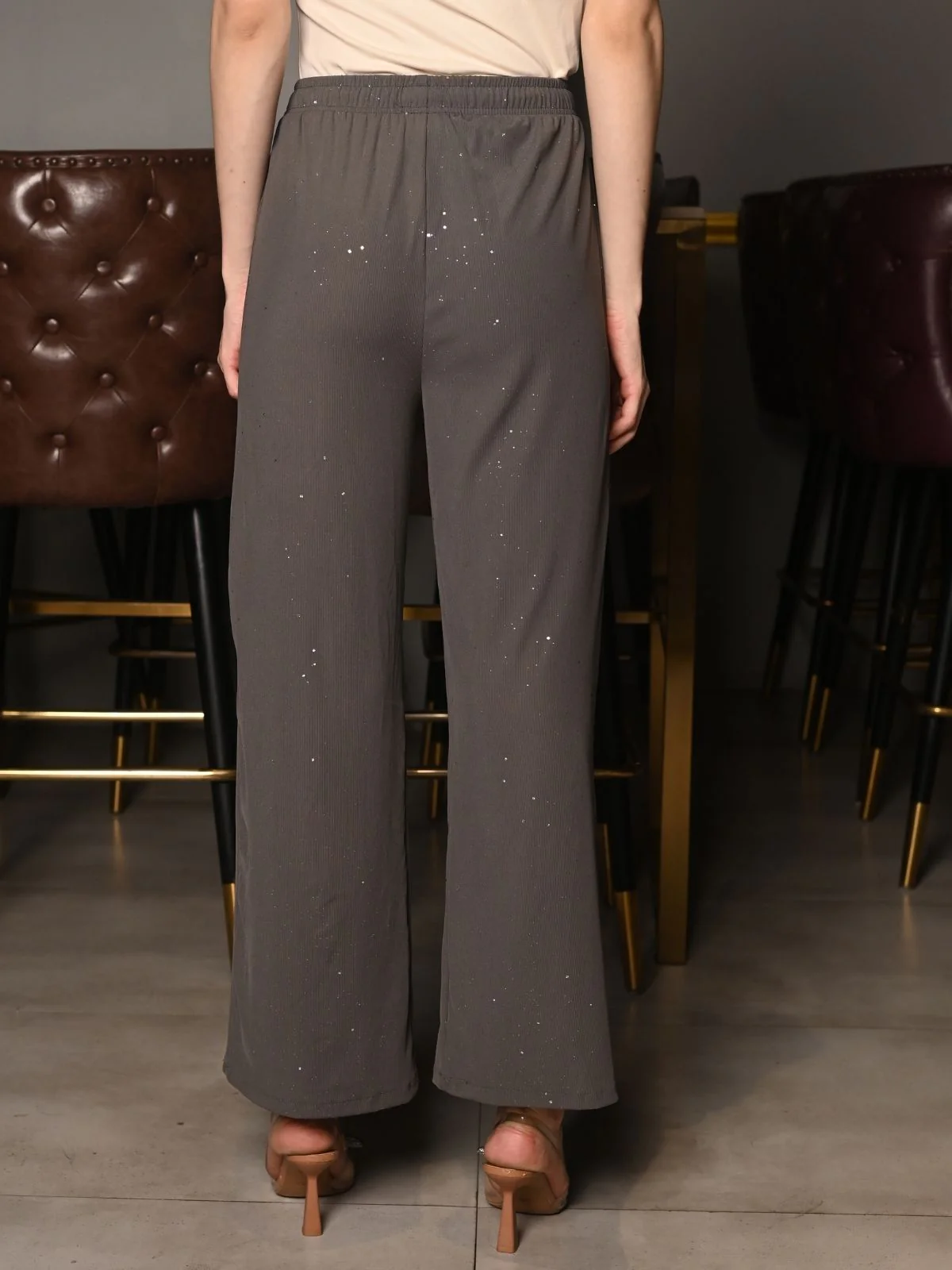 Odette Grey Knit Rib Trouser For Women - Image 4