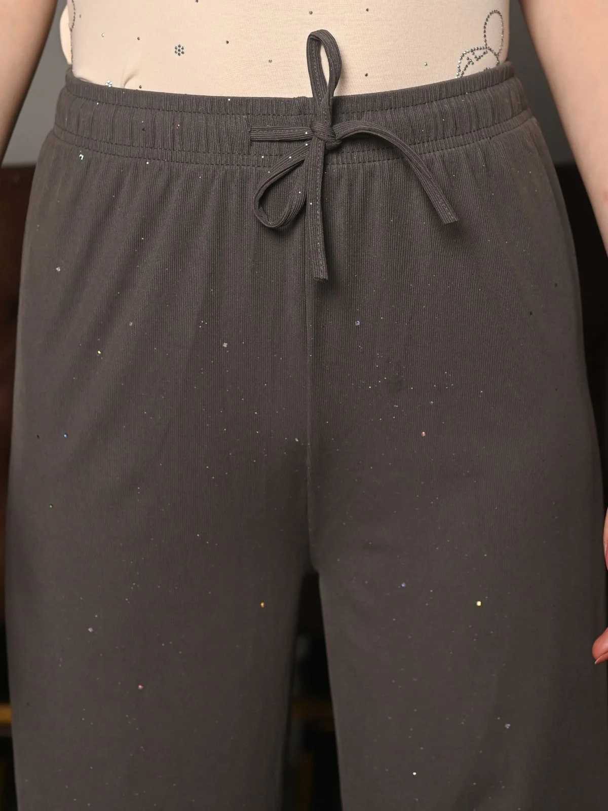 Odette Grey Knit Rib Trouser For Women - Image 5