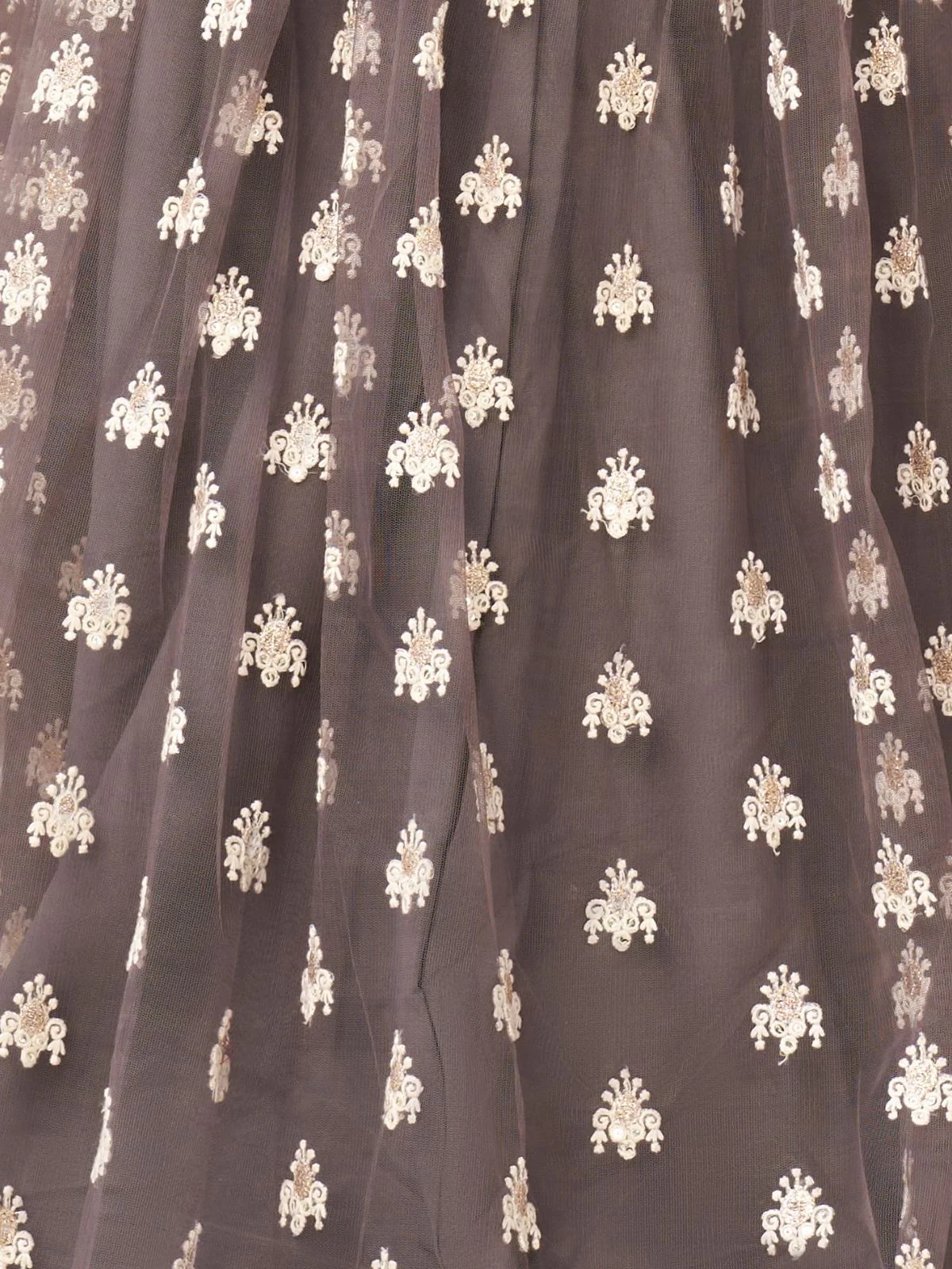 Odette Grey Net Embroidered Semi Stitched Lehenga For Women - Image 5