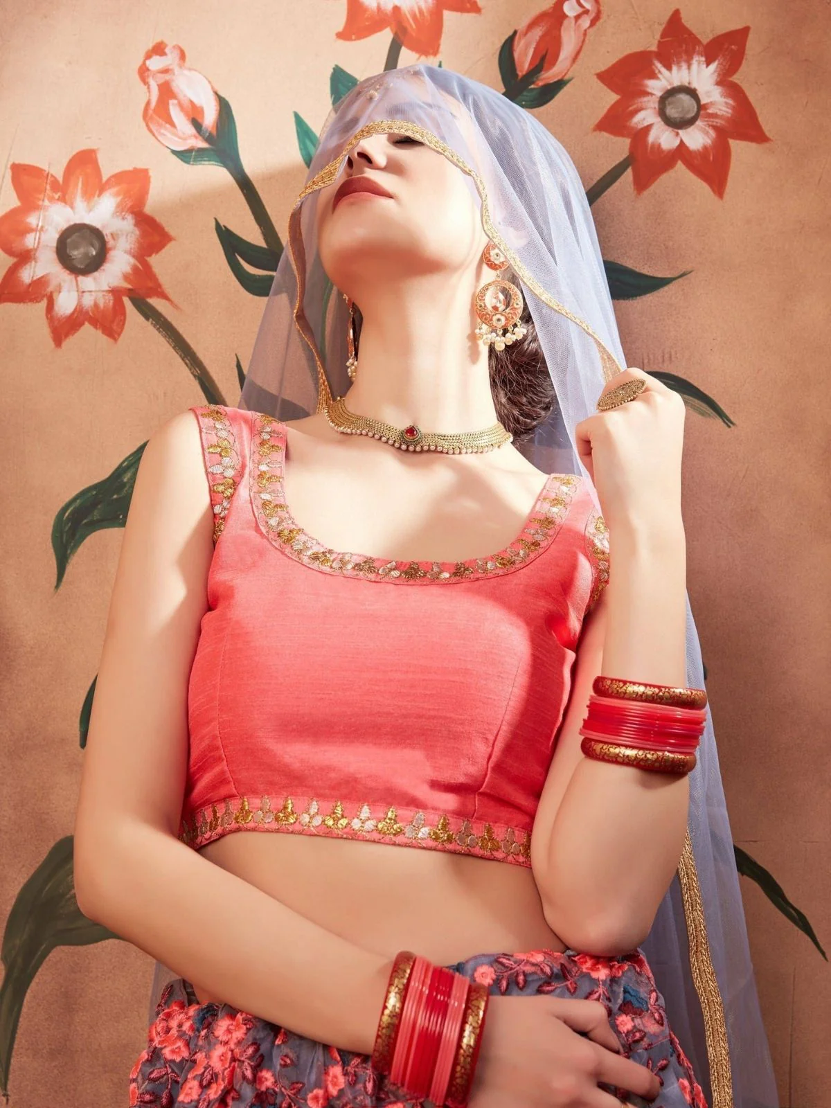 Odette Grey Net Embroidered Semi-Stitched lehenga For Women - Image 5