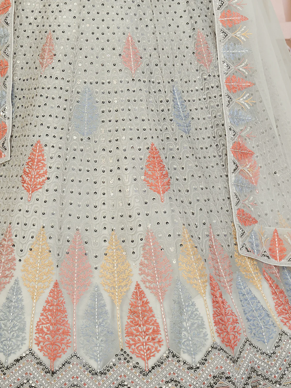 Odette Grey Georgette Embroidered Semi Stitched Lehenga With Unstitched Blouse for Women - Image 5