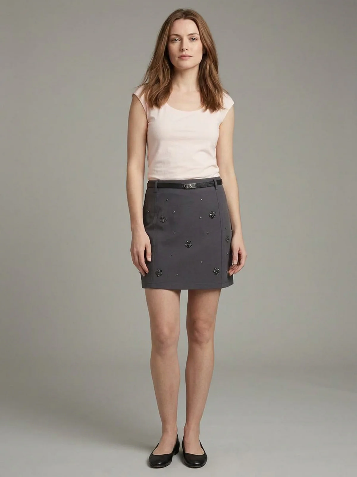 Odette Grey Poly Cotton Stone Skirt For Women