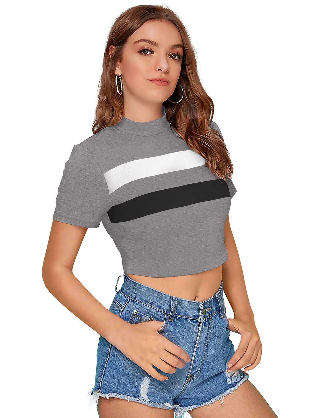 Odette Grey Polyester Color Block Top For Women - Image 2