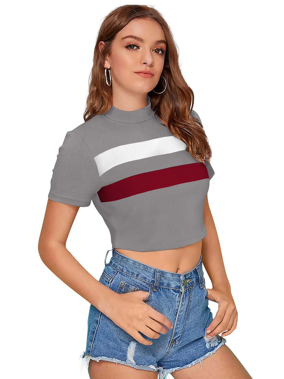 Odette Grey Polyester Color Block Top For Women - Image 2