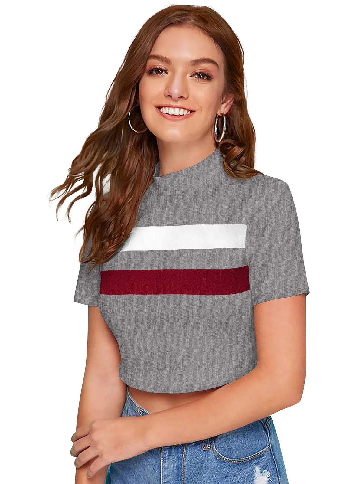 Odette Grey Polyester Color Block Top For Women - Image 3
