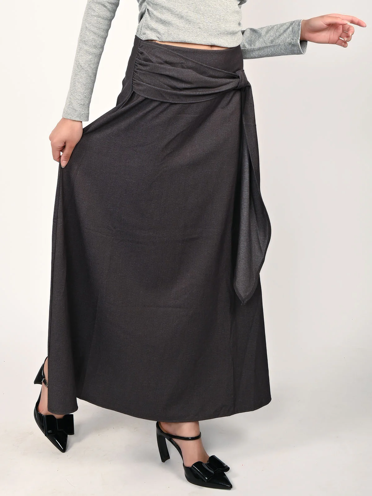 Odette Grey Polyester Solid Skirt For Women - Image 2